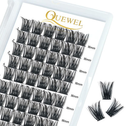 Picture of QUEWEL Cluster Lashes 72 Pcs Wide Stem Individual Lashes C/D Curl 8-16mm Length DIY Eyelash Extension False Eyelashes Soft for Personal Makeup Use at Home (honey01-C-16)