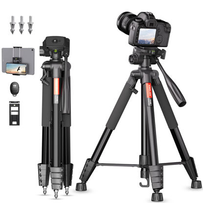 Picture of 74" Tripod for Camera Phone with Travel Bag, Wireless Remote and Phone Tablet Holder, Compatible with Canon Nikon DSLR Cameras, Cell Phones, Tablets, Projector, Binoculars