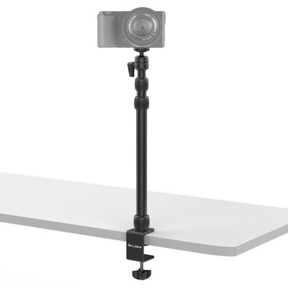 Picture of PICTRON LS10 Camera Desk Mount Table Stand with 1/4" Ball Head, 16"-33.8" Adjustable Light Stand, Tabletop C Clamp Arm for DSLR Camera, Ring Light, Live Streaming, Photo Video Shooting