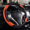 Picture of Leather Car Steering Wheel Cover, Non-Slip Car Wheel Cover Protector Breathable Microfiber Leather Universal Fit for Most Cars (Orange-2)