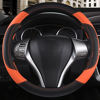 Picture of Leather Car Steering Wheel Cover, Non-Slip Car Wheel Cover Protector Breathable Microfiber Leather Universal Fit for Most Cars (Orange-2)