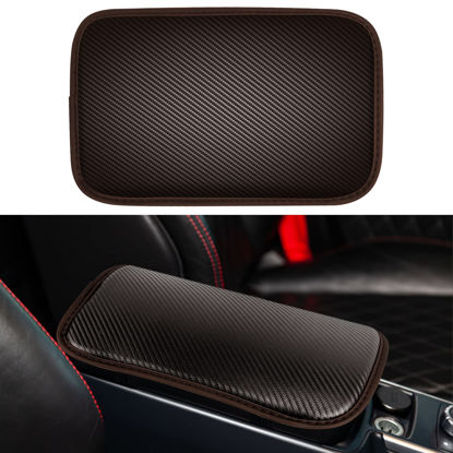 Picture of Amiss Car Center Console Pad, Universal Waterproof Car Armrest Seat Box Cover, Car Interior Accessories, Carbon Fiber PU Leather Auto Armrest Cover Protector for Most Vehicle, SUV, Truck, Car (Brown)