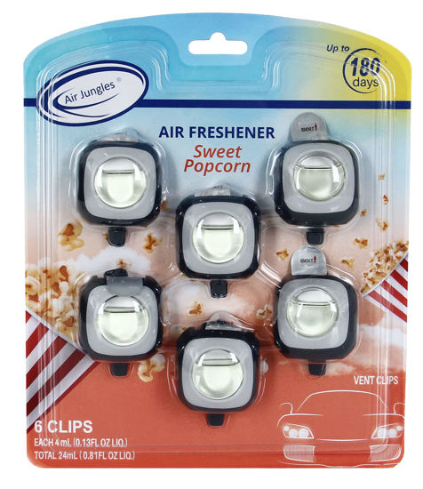 Picture of Air Jungles Sweet Popcorn Scent Car Air Freshener Clip, 6 Car Freshener Vent Clips, 4ml Each, Long Lasting Air Freshener for Car, Up to 180 Days Car Refresher