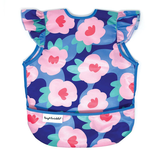 Picture of Tiny Twinkle Mess Proof Baby Bib - Waterproof Baby Apron - Machine Washable - PVC, BPA, & Phthalate Free - Great Travel Bib for Baby Eating - Baby Food Bibs (Floral Blue, Large 2-4 Years)