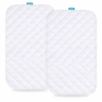 Picture of Waterproof Bassinet Mattress Pad Cover Compatible with ANGELBLISS Baby Bassinet, 2 Pack, Quilted Ultra Soft Bamboo Sleep Surface, Breathable and Easy Care