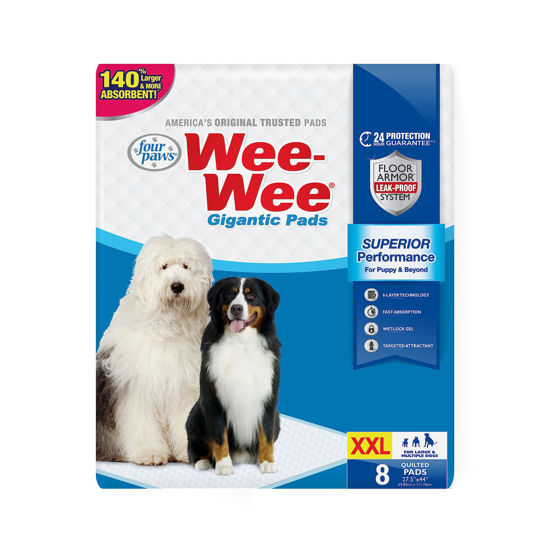 Picture of Four Paws Wee-Wee Superior Performance Gigantic Pee Pads for Dogs - Dog & Puppy Pads for Potty Training - Dog Housebreaking & Puppy Supplies - 27.5" x 44" (8 Count)