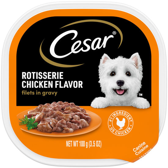 Picture of CESAR Soft Wet Dog Food Filets in Gravy Rotisserie Chicken Flavor, (24) 3.5 oz. Easy Peel Trays