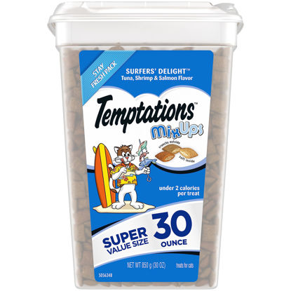 Picture of TEMPTATIONS MixUps Crunchy and Soft Cat Treats, Surfer's Delight Flavor, 30 oz. Tub