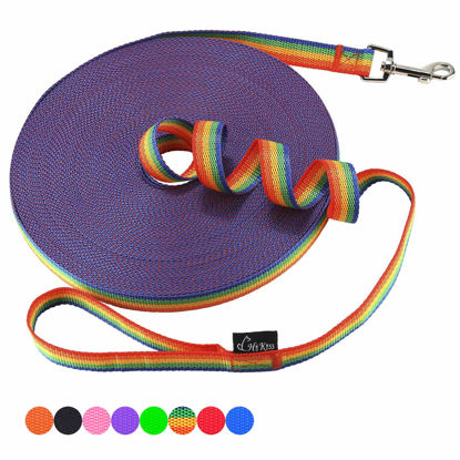 Picture of Hi Kiss Dog/Puppy Obedience Recall Training Agility Lead - 15ft 20ft 30ft 50ft 100ft Training Leash - Great for Training, Play, Camping, or Backyard (30 Feet, Rainbow)