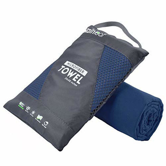 Picture of Rainleaf Microfiber Towel Perfect Travel & Sports &Camping Towel.Fast Drying - Super Absorbent - Ultra Compact,Navy Blue,16 X 32 Inches