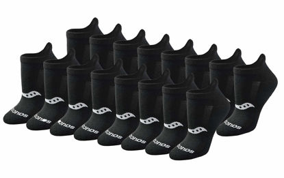 Picture of Saucony Women's Performance Heel Tab Athletic Socks (8, Black Solid (16 Pairs), Shoe Size: 10-13