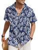 Picture of COOFANDY Men Cotton Linen Shirts Short Sleeve Button Down Relaxed Fit Floral Beach Shirts