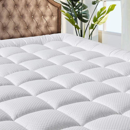 Picture of MATBEBY Bedding Quilted Fitted RV King Mattress Pad Cooling Breathable Fluffy Soft Mattress Pad Stretches up to 21 Inch Deep, RV King Size, White, Mattress Topper Mattress Protector