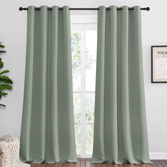 Picture of NICETOWN Greyish Green Blackout Curtains 120" Long for Office, Dining Room, Guest Room, 55" Wide, 2 Pieces, Sound Reducing Heat and Cold Block Curtain Panels for Modern Room Decorative