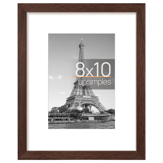 Picture of upsimples 8x10 Picture Frame, Display Pictures 5x7 with Mat or 8x10 Without Mat, Wall Hanging Photo Frame, Brown, 1 Pack