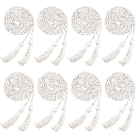 Picture of Trounistro 8 Pieces Graduation Cords Yarn Honor Cords with Tassel for College Graduation Students (White)