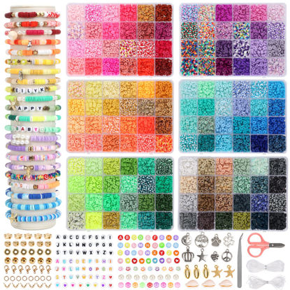 Picture of QUEFE 15000pcs, 144 Colors Clay Beads, Charm Bracelet Making kit for Girls 8-12, Polymer Heishi Beads for Jewelry, for Crafts Christmas Gifts