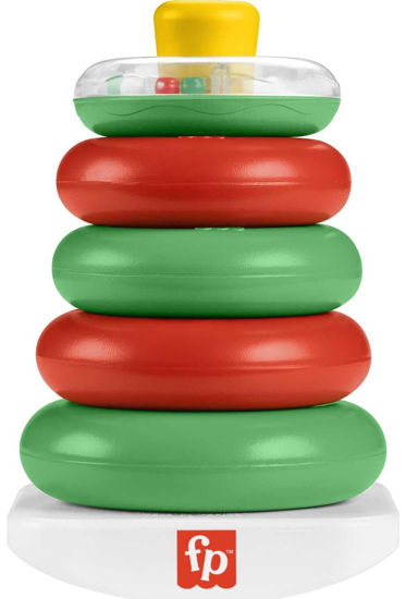 Picture of Fisher-Price Baby Stacking Toy Holiday Rock-A-Stack With 5 Rings And Bat-At Rocker Base For Ages 6+ Months, Red & Green