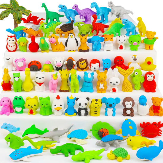 Picture of URSKYTOUS 80Pcs Animal Erasers Desk Pets for Kids Cute Puzzle Erasers Bulk Take Apart Erasers Classroom Reward Treasure Box Easter Egg Fillers Bingo Prizes Games Valentine’s Day Gifts Party Favors