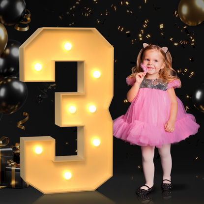 Picture of imprsv 3FT Marquee Light Up Numbers, Marquee Numbers for 30th Birthday Decorations Anniversary Party Decor, Mosaic Numbers for Balloons Number 3, Marquee Light up Letters, Pre-Cut Foam Board Kit