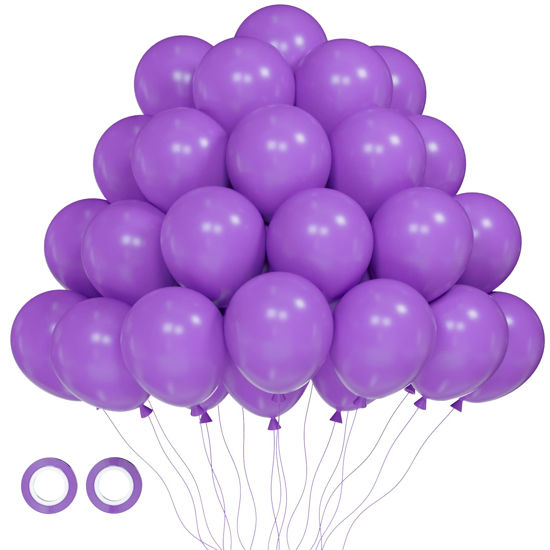 Picture of Voircoloria 105pcs Purple Balloons 12inch Party Latex Balloons for Birthday Baby Shower Halloween Wedding Valentine's Day Party Bachelorette Decorations