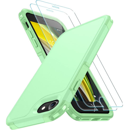 Picture of xiwxi iPhone SE Case 2022/3rd/2020,iPhone 8/7 Case,with [2xTempered Glass Screen Protector] [360 Full Body Shockproof ] [Heavy Dropproof],Hard PC+Soft Silicone TPU+Glass Screen Phone case-Mint Green