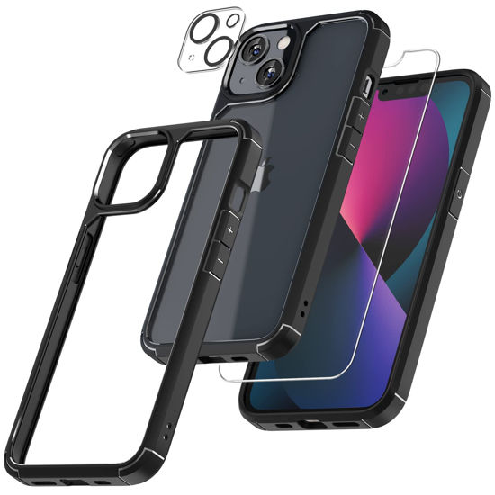 Picture of TAURI 5 in 1 Defender Designed for iPhone 13 Case 6.1 Inch, with 2 Pack Tempered Glass Screen Protector + 2 Pack Camera Lens Protector [Military Grade Protection] Shockproof Slim Thin Black