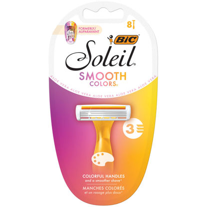 Picture of BIC Soleil SMOOTH COLORS Disposable Razors for Women Sensitive Skin Razor With Aloe Vera and Vitamin E Lubricating Strip and 3 Blades, 8 Piece Razor Set