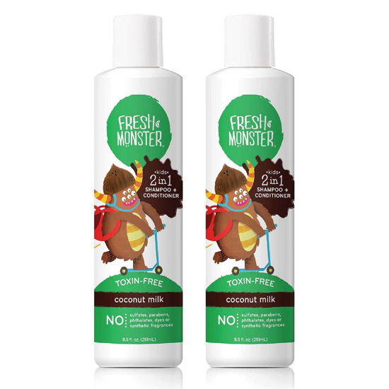 Picture of Fresh Monster 2-in-1 Kids Shampoo & Conditioner, Toxin-Free, Hypoallergenic, Tear-free Shampoo & Conditioner for Kids, Coconut (2 Pack, 8.5oz/each)