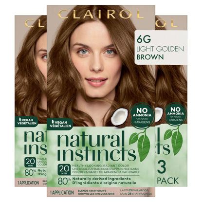 Picture of Clairol Natural Instincts Demi-Permanent Hair Dye, 6G Light Golden Brown Hair Color, Pack of 3