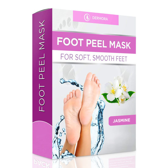 Picture of DERMORA Foot Peel Mask - 2 Pack of Regular Size Skin Exfoliating Foot Masks for Dry, Cracked Feet, Callus, Dead Skin Remover - Feet Peeling Mask for baby soft feet, Jasmine Scent