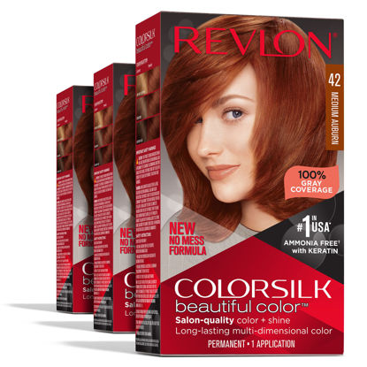 Picture of Revlon Permanent Hair Color, Permanent Red Hair Dye, Colorsilk with 100% Gray Coverage, Ammonia-Free, Keratin and Amino Acids, Red Shades (Pack of 3)