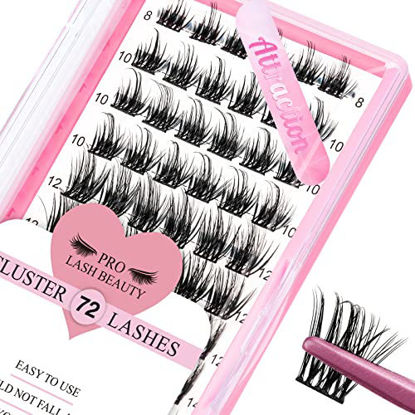 Picture of Cluster Lashes 72 Pcs Lash Clusters DIY Eyelash Extension Individual Lashes Thin Band Easy to Apply at home Lashes (Attraction D-8-16 mix)