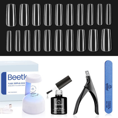 Picture of Beetles Gel Nail Kit Easy Nail Extension Set with Soft Gel Nail Tips Long Square 2 In 1 Nail Glue Base Gel and Innovative Led Lamp Easy Diy Nails Art Home Gelly Tips Acrylic Nail Kit