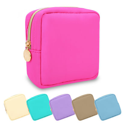 Picture of UIXIZQ Waterproof Mini Makeup Bag Pouch for Purse,Small Cosmetic Travel Bag Pouch Nylon Toiletry Organizers Bag for Women Girls,Cute Mini Zipper Pouch Preppy Coin Purse for School Work(Mini-Hot Pink)