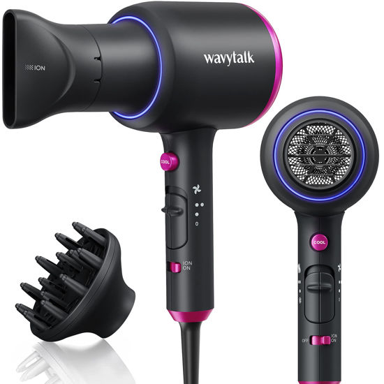 Picture of Wavytalk Diffuser Hair Dryer with Diffuser 1875W Blow Dryer Ionic Hair Dryer for Women with Constant Temperature, Hair Dryer with Ceramic Technology Fasting Drying Light and Quiet, Black