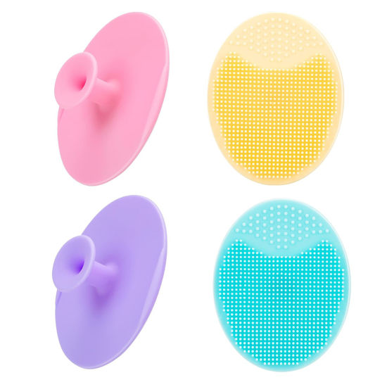 Picture of 4 Pack Face Scrubber,JEXCULL Soft Silicone Facial Cleansing Brush Face Exfoliator Blackhead Acne Pore Pad Cradle Cap Face Wash Brush for Deep Cleaning Skin Care(Multicolor A)