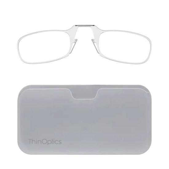 Picture of ThinOptics Universal Pod Rectangular Reading Glasses, Clear Frames/White Case, 2.5 x