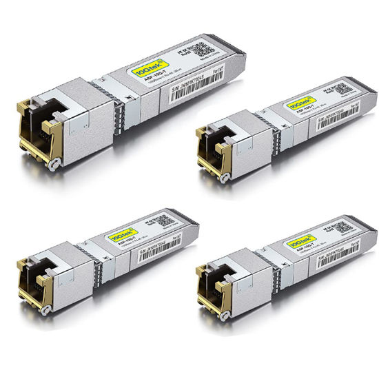 Picture of 10GBase-T SFP+ to RJ-45 Transceiver, 10Gbe SFP+ Copper Ethernet CAT.6a Module, up to 30-Meter, for Cisco SFP-10G-T-S, Meraki, Ubiquiti UniFi UF-RJ45-10G, Fortinet, Netgear AXM765 and More, Pack of 4