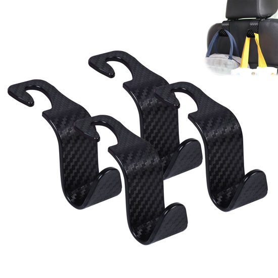 Picture of Amooca Car Seat Headrest Hook 4 Pack Hanger Universal Vehicle Car Storage Organizer for Handbag Purse Coat S Type Checkered Black