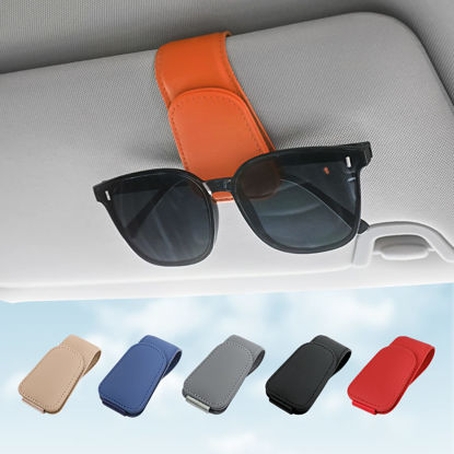 Picture of Sunglass Holder for Car Visor Sunglasses Clip Magnetic Leather Glasses Eyeglass Holder Truck Car Interior Accessories Universal for Woman Man -Orange