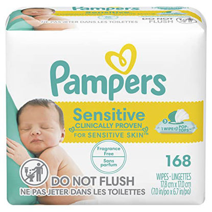 Picture of Baby Wipes Fitment, 168 count - Pampers Sensitive Water Based Hypoallergenic and Unscented Baby Wipes (Packaging May Vary)