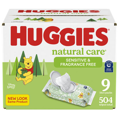 Picture of Huggies Natural Care Sensitive Baby Wipes, Unscented, Hypoallergenic, 99% Purified Water, 9 Flip-Top Packs (504 Wipes Total)