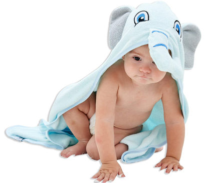 Picture of HIPHOP PANDA X - Large Bamboo Hooded Baby Towel - Soft Hooded Bath Towel for Babie, Toddler,Infant, Perfect for Boy and Girl - (Blue Elephant, 37.5 x 37.5 Inch)