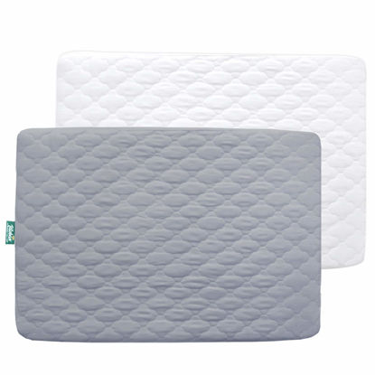 Picture of Sheet for Pack n Play Quilted Waterproof Protector, 2 Pack Premium Compatible with Pack n Play Pad Cover 39" X 27" fits for Baby Foldable and Playard Mattress, Portable Mini Crib, Gray & White