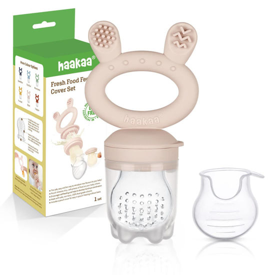 Picture of Haakaa Baby Fruit Food Feeder Pacifier | Breastmilk Popsicle Molds for Teething | Silicone Feeder and Teether for Baby Teething Relief & Infant Safely Self Feeding, BPA Free (Blush)