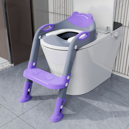 Picture of Toilet Potty Training Seat with Step Stool Ladder, SKYROKU Potty Training Toilet for Kids Boys Girls Toddlers-Comfortable Safe Potty Seat with Anti-Slip Pads Ladder (Grey Purple)