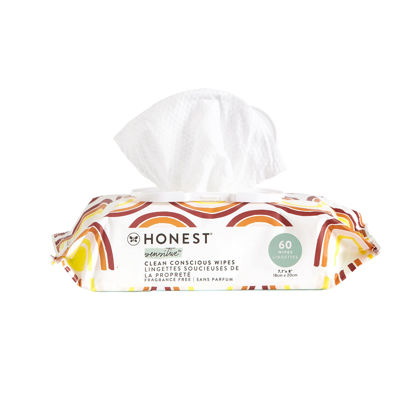 Picture of The Honest Company Clean Conscious Wipes | 99% Water, Compostable, Plant-Based, Baby Wipes | Hypoallergenic, EWG Verified | Rainbow, 60 Count