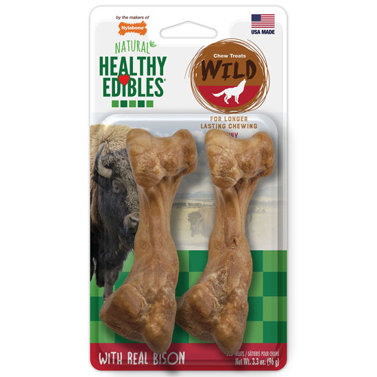 Picture of Nylabone Healthy Edibles WILD Natural Long-Lasting Dog Treats - Dog Bone Treats - Bison Flavor, Medium (2 Count)