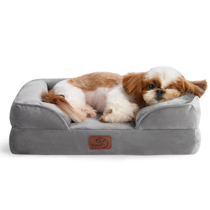 Picture of Bedsure Orthopedic Small Dog Bed, Bolster Dog Beds for Small Dogs - Foam Sofa with Removable Washable Cover, Waterproof Lining and Nonskid Bottom Couch, Grey